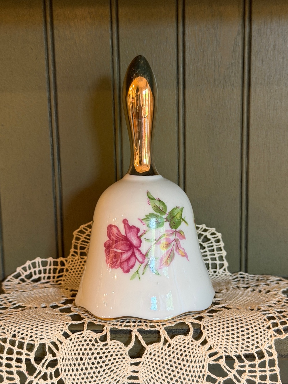 Vintage Norleans Pink Rose Porcelain Bell. 3 1/4” x 5 1/4” T. G15